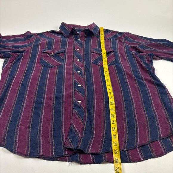 Vintage Wrangler Pearl Snap Western Shirt Mens XL Purple and Blue Striped - Picture 6 of 8
